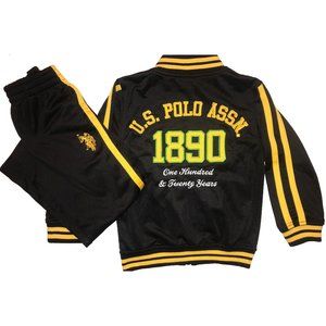 U.S. Polo Assn. Boys Size 4 TRACKSUIT Jacket and Pants Black and Yellow Stripe